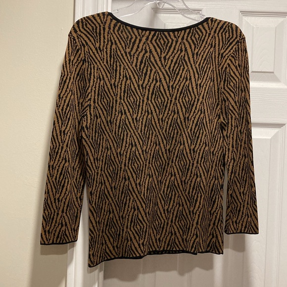 Gianni Black & Copper Herringbone Design Elbow Length Silk Sweater - Sz M - Picture 4 of 9
